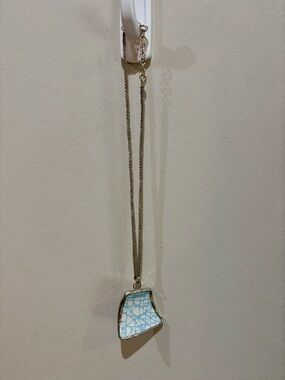 Silver Chain Necklace with Blue Mosaic Pendant made with Broken China